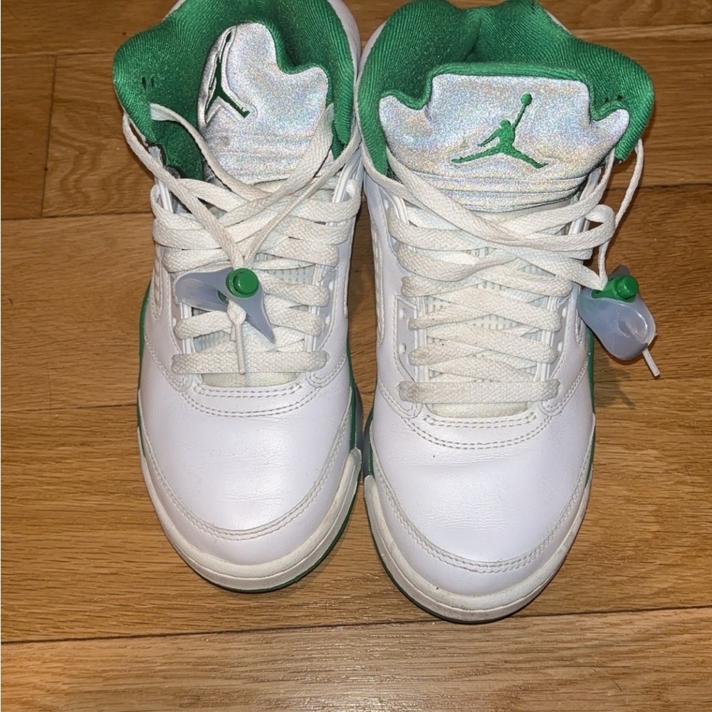 Jordan White and Green High-Top Sneakers